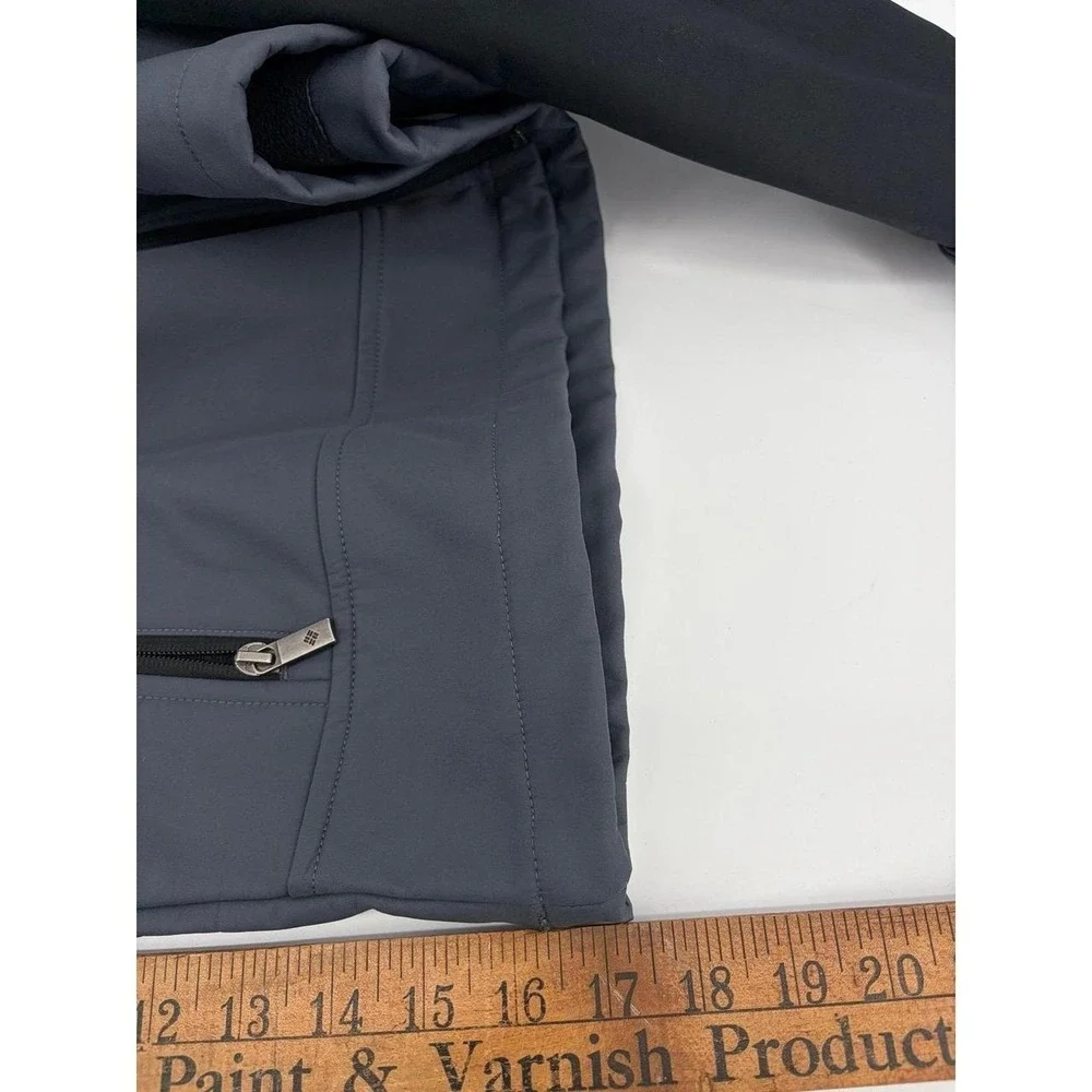 Columbia Softshell Jacket, Gray Black Fleece Lined, Bomber, Full Zip, Size L